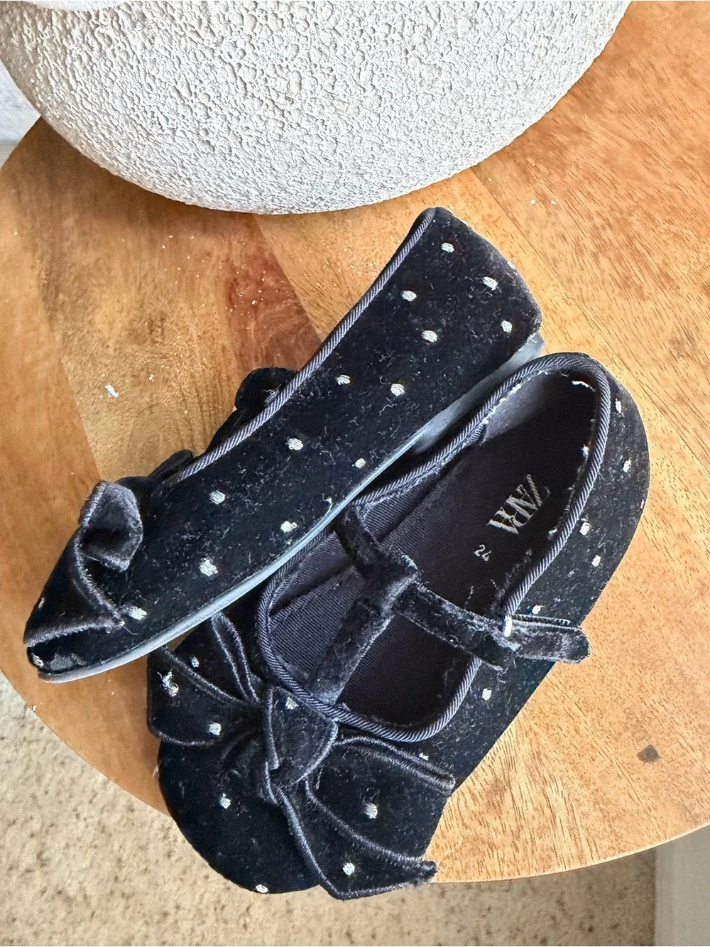 ZARA Black Polka Dot Bow Mary Jane Flats for Kids